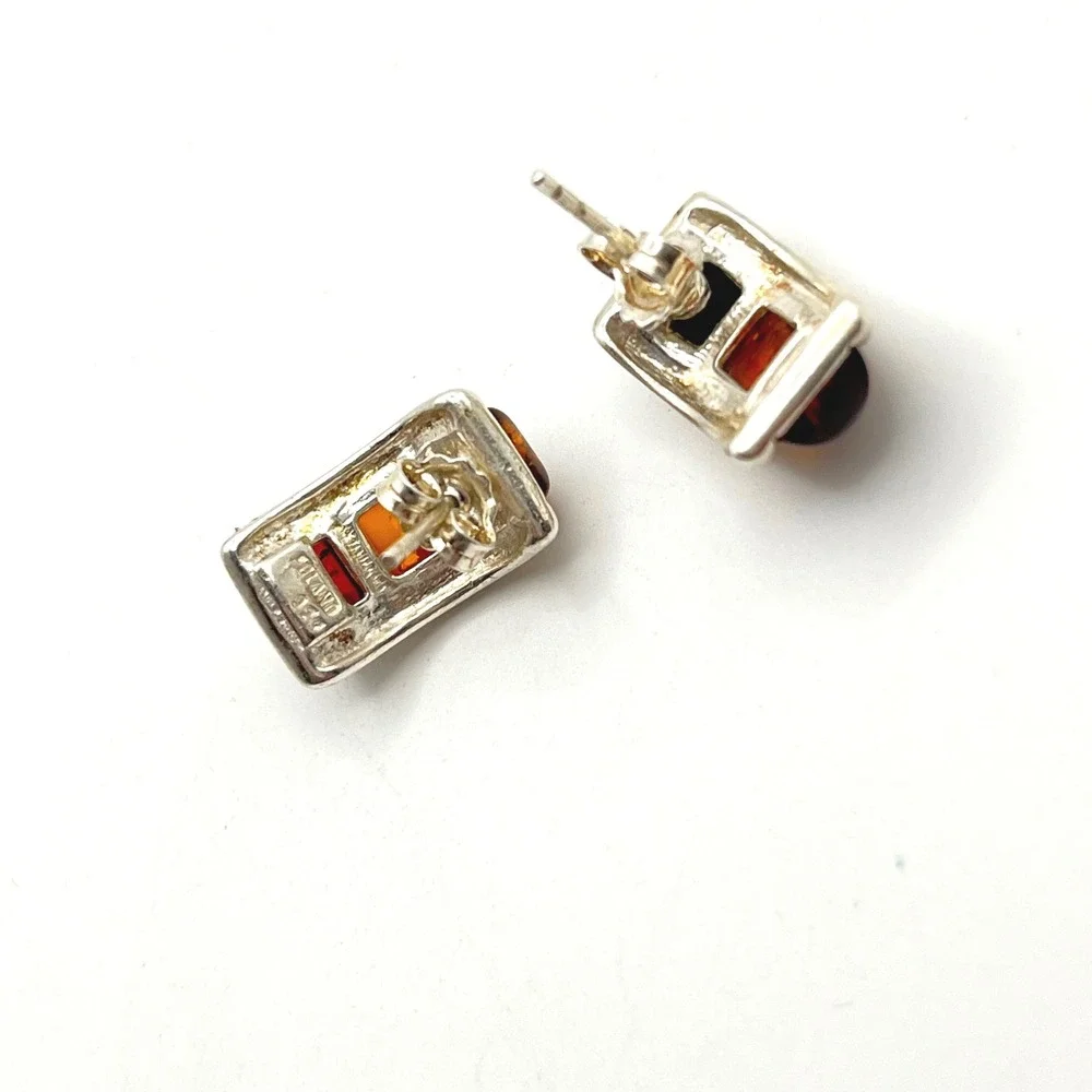 Sterling Silver‎ Baltic Amber J-Hoop Post Earrings Made in Poland Multi Color